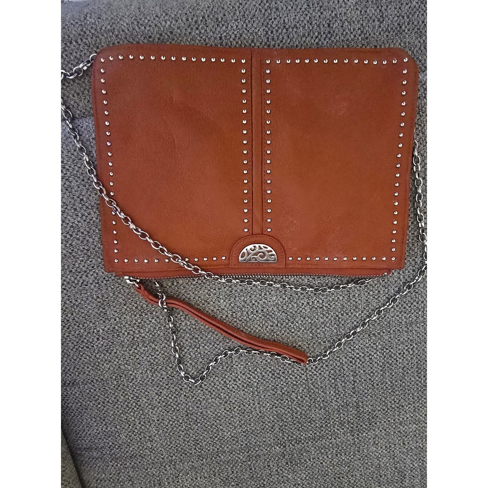 Brighton Burnt Orange Leather Studded Crossbody Bag with Chain Strap Wristlet